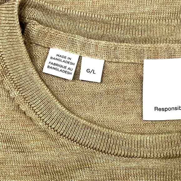 Selected Homme Men's L Crewneck Wool Sweater Tan Long Sleeve Lightweight - Picture 4 of 13